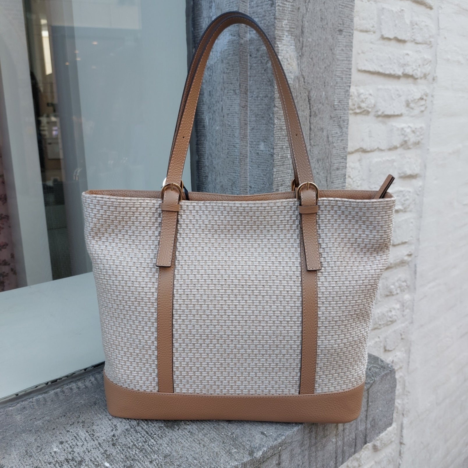 Handtas raffia met leder Gianni Notaro