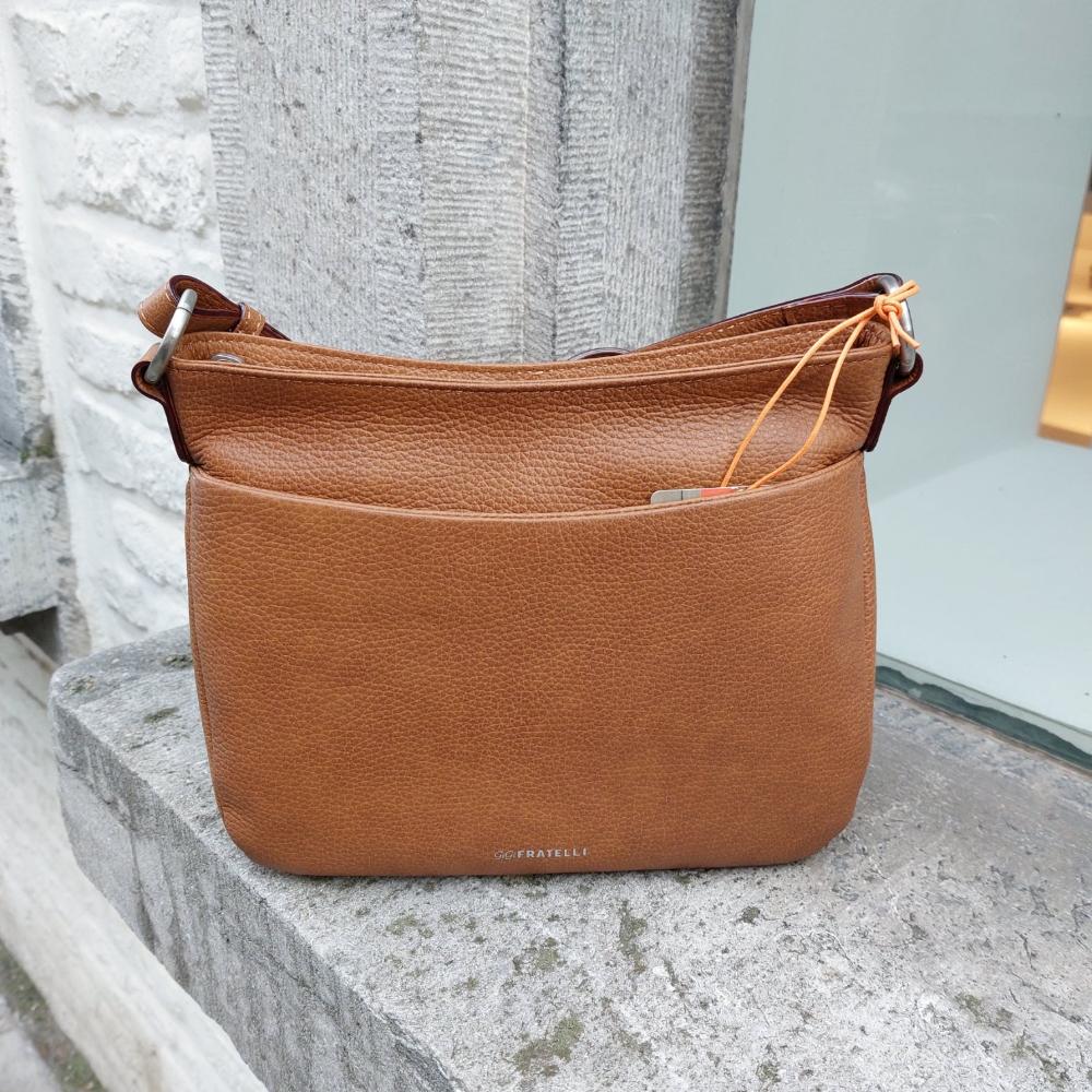 Handtas leder cognac ROM0169